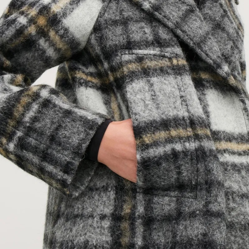 COS Plaid Brushed Mohair Wool Coat Gray Size 6 - Picture 15 of 15